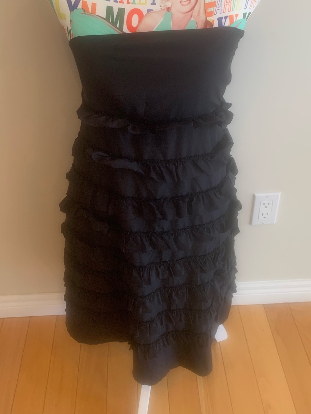 Strapless Silk/Cotton Black Ruffle Tiered Dress